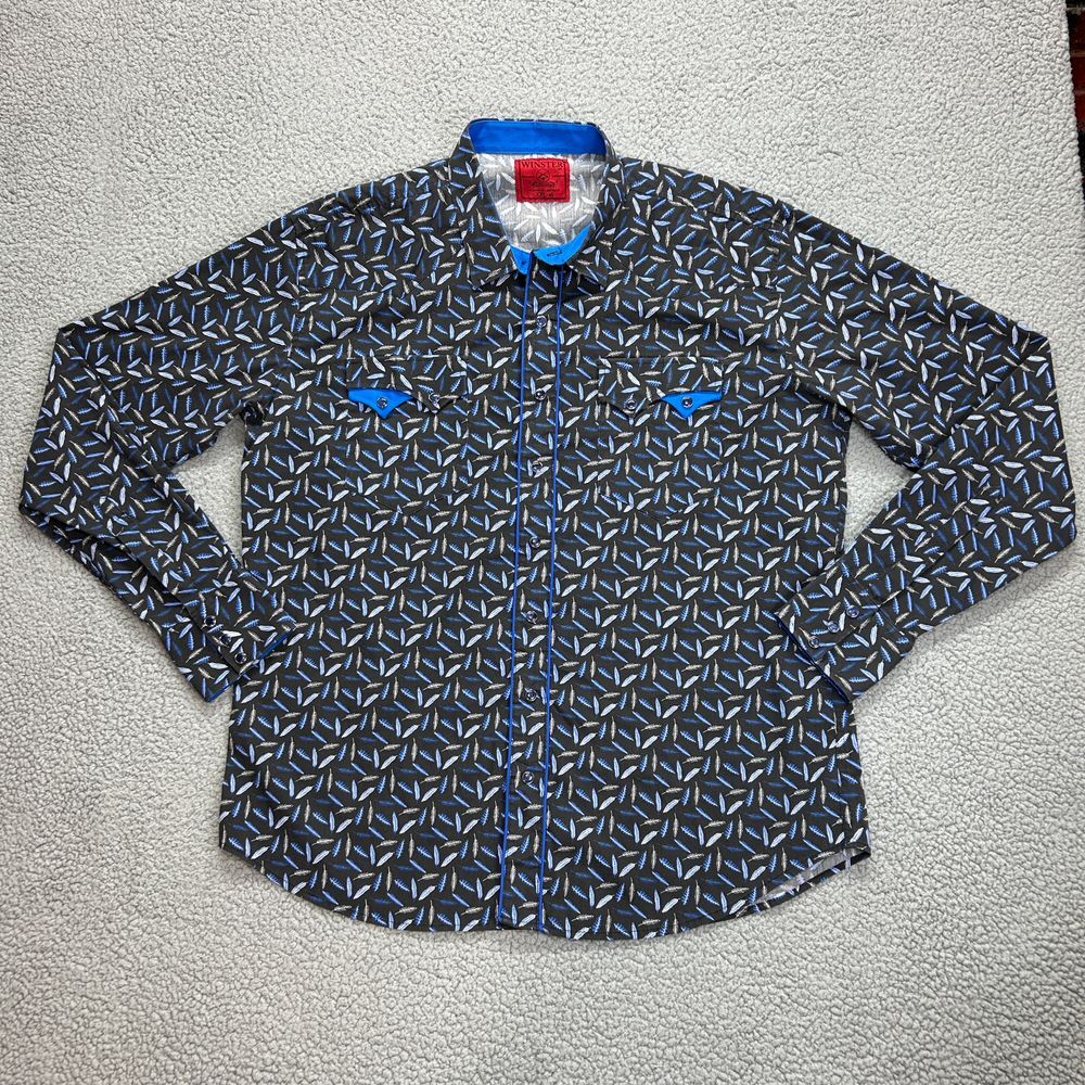 Winster Snap Shirt Long Sleeve Echo Geometric‎ Print Mens Size 2XL Blue